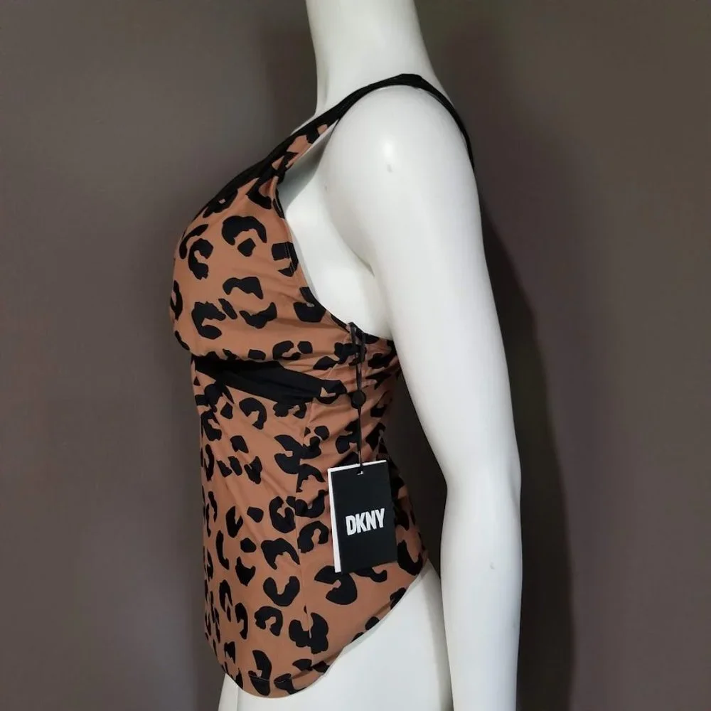 DKNY Leopard Print Tankini Top Size Large - Picture 3 of 9